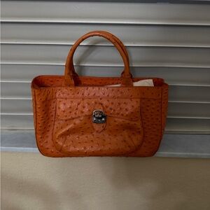 Furla Orange Ostrich-Embossed Satchel